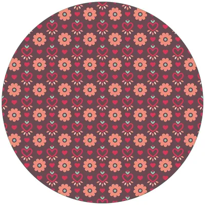 Produktbild von Wallario Premium Glasbild, freischwebende Optik, kräftige Farben, rund 50cm Durchmesser, Motiv Muster mit Blumen und Herzen