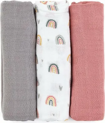 Obrázek produktu pro PETITE&MARS Sada plen bambusová mušelínová 3ks Moussy Rose Rainbows, 68 x 68 cm