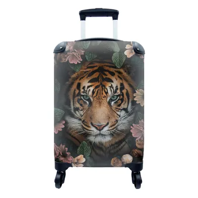 Produktbild von MuchoWow® Koffer Handgepäck Trolley Rollkoffer Kleine Reisekoffer mit 4 Rollen - Tiger - Blumen - Blätter - Cabin Size < 55x40x23 cm & 55x40x20 cm - Fotokoffer - Kabinenkoffer - Boardgepäck - Reise-Box - Reisekoffer - Reisegepäck - Koffer mit Bild - Trolley für Kinder