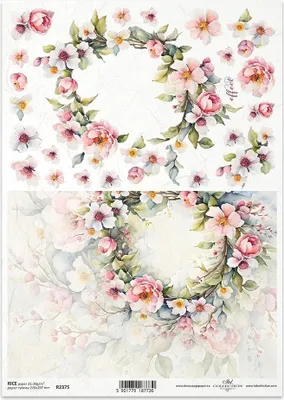 Produktbild von ITD Reispapier Decoupage Bastelpapier Serviettentechnik-R2375 rosa Blumen, Girlanden