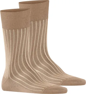 Produktbild von FALKE Herren Socken 2er Pack - Shadow, Strümpfe, Baumwolle, Logo, lang, einfarbig Braun/Beige 45-46