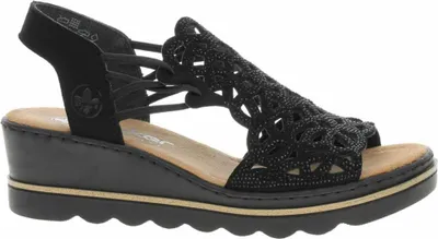 Produktbild von Rieker Keilsandaletten Damen schwarz Gr. 40, Antistress-System, flexible Laufsohle, Strasssteine, Plateau, Glitter-Optik, Materialmix