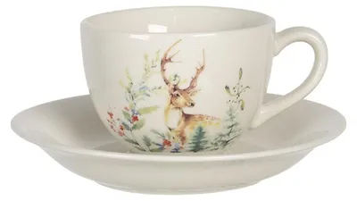 Immagine prodotto di Tazza Clayre & Eef con piattino 200 ml in Vetroceramica bianca Deer