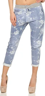 Produktbild von 287 Mississhop Damen Hose Cargohose Blumen Sweatpants Jogginghose Baumwolle Freizeithose Boyfriend Jeans mit Blumen 301