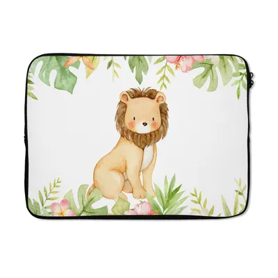 Produktbild von MuchoWow® Laptop Hülle 14 ZollLöwe - Dschungel - Pflanzen - Blumen Laptoptasche - Laptoptasche - Stoßsicher - Schutzhaube