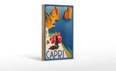 Produktbild von Holzschild Reise 12x18 cm Capri Italien Wasser Blumen Deko Schild