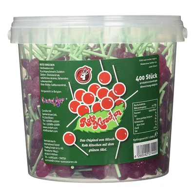 Obrázek produktu pro Hirsch červené třešňové lízátko 400 červených lízátek v kbelíku 1200g