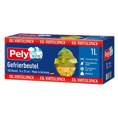Produktbild von Pely Gefrierbeutel 3 Schicht Folie Vorteilspack 1 Liter 100 Stück
