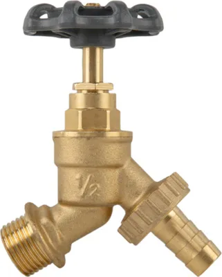 Image de Robinet d'eau en laiton 1/2" avec poignée ronde et raccord de tuyau