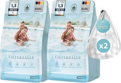 Produktbild von Pool Filterbälle mit Wäschenetz - langlebige Filterballs -Ersatz für Quarzsand, 50kg Filtersand- Filter Balls für Sandfilteranlage Poolzubehör Poolreiniger -auch Salzwasser geeignet (1400g)