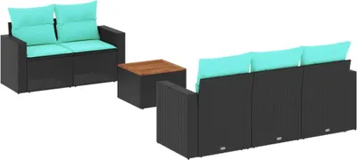 Produktbild von vidaXL 6-tlg. Garten-Sofagarnitur mit Kissen Schwarz Poly Rattan