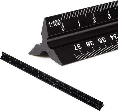 Productafbeelding van Professionele driehoekige meetstang voor bouwtekeningen - 30 cm aluminium meetlint