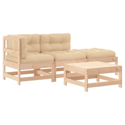 Produktbild von 4-tlg. Garten-Lounge-Set mit Kissen Massivholz