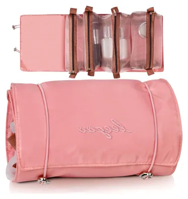 Produktbild von Reise-Kulturbeutel, 4-in-1 Kosmetiktasche für Damen, Tragbare Waschtasche in Rosa