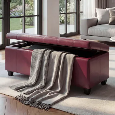 Produktbild von Aufbewahrungs-Truhe Sitzbank Arezzo, Leder + Kunstleder, 112x45x45cm MVG- rot