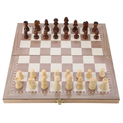 Produktbild von Holz 3 in 1 Schach & Dame & Backgammon Klappbrett Tragbares Reise-Tischspielspielzeug
