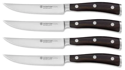 Steakmessenset 4-tlg., 12 cm, geschmiedet, Holzgriff, Edelstahl