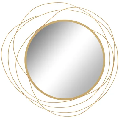 Productafbeelding van Wanddecoratie, ronde wandspiegel, metalen frame, Φ65 cm, kleur: goud