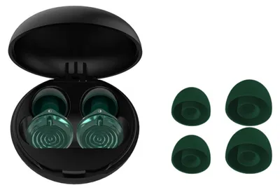 Produktbild von INF Verstellbare Silikon-Ohrstöpsel mit Geräuschreduzierung – Wasserwellen-Design, 3-stufig, waschbar, Doppelring, 25–28 dB Grün