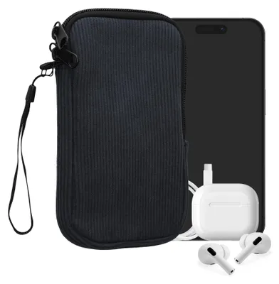 Produktbild von kwmobile Handytasche für L - 6,5" Hülle - Cord und Neopren Tasche mit Handschlaufe - Case 16,5 x 8,9 cm Innenmaße - Handyhülle in Marineblau