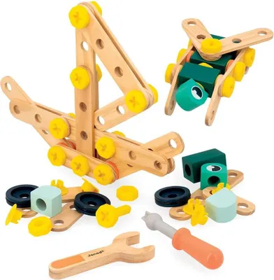 Immagine prodotto di Janod Bauset - Brico'Kids Tonne 100 pezzi, giocattolo da costruzione in legno