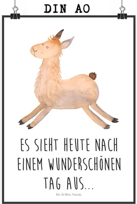 Produktbild von Mr. & Mrs. Panda Bild Lama Springen DIN A0 - Weiß - Geschenk, drucke, Wanddekoration, Abitur, Glück, Kunstdruck, Plakat, Lamas, Prüfung, Guten Morgen, wanddeko