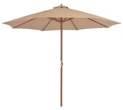 Obrázok produktu pre Slnečník, 300 cm, trhový slnečník, záhradný slnečník, farba: taupe, drevená konštrukcia