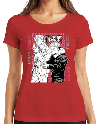 Imagen del producto de Camiseta para mujer, estilo retro, con diseño de Jujutsu Kaisen, Nanami Itadori, anime, manga. Color: rojo. Talla: S