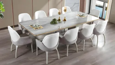 Produktbild von Esszimmer Garnitur Holztisch Designer 4x Polsterstühle