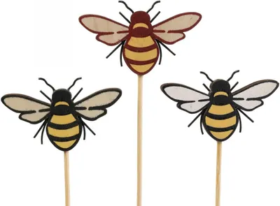 Produktbild von Bienenstecker Holz Dekostecker Biene Blumenstecker Natur Farben 34cm 12er Set, 12 Stück