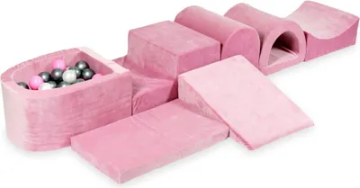 Obrázok produktu pre Najväčšie penové ihrisko s bazénom, Micro Velvet Soft Pink + 100 loptičiek: Perleťová, strieborná, púdrovo ružová