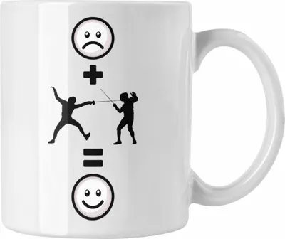 Produktbild von Trendation - Fechten Tasse Geschenk für Fechter  :( + fechten = :) Lustige Geschenkidee Geburtstag (Weiß)
