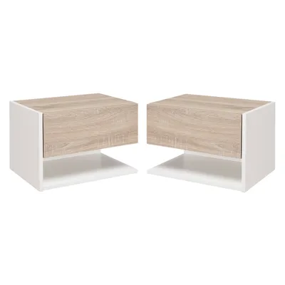 Image de HOMCOM Tables de chevet suspendues Lot de 2 - Tables de Nuit murale - tiroir Coulissant - en Bois Bicolore Aspect chêne clair blanc