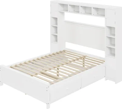Immagine prodotto di Giroletto Sweiko con contenitore 140x200, con 4 cassetti e ampio armadio, letto matrimoniale in legno massiccio con rete a doghe, bianco