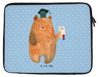 Produktbild von Mr. & Mrs. Panda Laptop Tasche Bär Prüfung 33 x 42 cm - Blau Pastell - Geschenk, Prüfungen, Abschlusszeugnis, Computertasche, Abschluss, Bestanden, Laptoptasche, Abitur