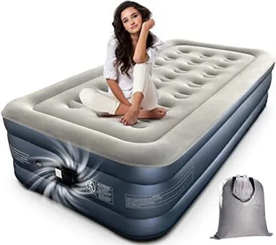 Obrázek produktu pro Jednolůžková nafukovací matrace s pumpou, 190 × 100 × 46 cm, nosnost 250 kg, bílá/šedá, samonafukovací