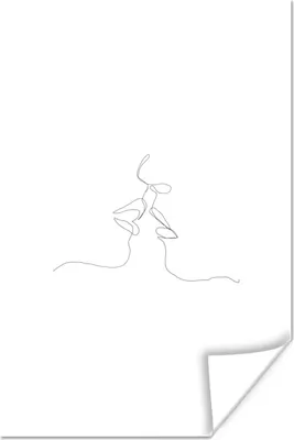 Produktbild von MuchoWow® Poster Ehepaar - Strichzeichnung - Schwarz - Weiß 80x120 cm - Papierdruck