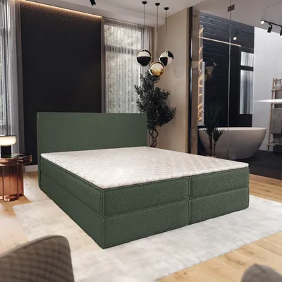 Produktbild von Masseno Boxspringbett PELLIO 160x200 cm Komplett-Set mit Bonell Matratze und Topper, Polsterbett mit Bettkästen -Grün, QUELLE 37