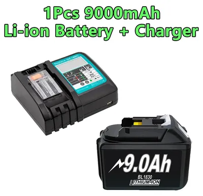 Obrázok produktu pre 18V náhradná batéria BL1830, BL1840, BL1850, BL1860 - Li-Ion batéria - vysoká kapacita 9000 mAh - 1 kus - s nabíjačkou 4A