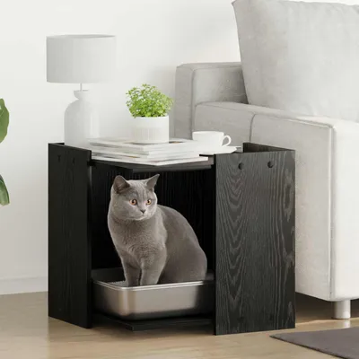 Obrázek produktu pro vidaXL Ohrádka pro kočičí toalety černá dubová 53 x 53 x 51 cm