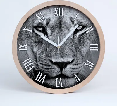 Produktbild von Holzuhr 30fi cm wanduhr - weiße Spitzen - Portrait eines Löwen