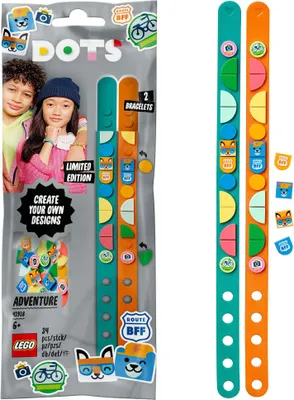 Produktbild von LEGO 41918 DOTS Abenteuer Freundschaftsarmbänder, 2 x Kinderarmband und bunte Steinchen, Kinderschmuck, Basteln