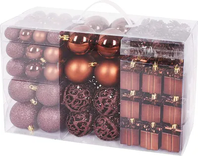 Produktbild von BRUBAKER 101-teiliges Weihnachtskugel Set mit Baumspitze - Funkelnde Christbaumkugeln für den Weihnachtsbaum Braun
