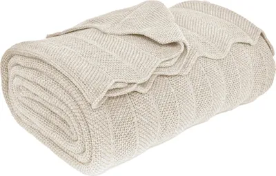 Produktbild von nielsen HOME Wohndecke Milo fein gestrickt, 150x200 cm, Creme Weiß, 100% Baumwolle, Fischgrat-Optik