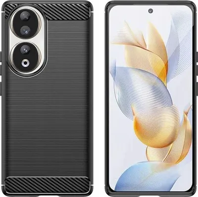 Produktbild von Carbon Case kompatibel mit HONOR 90 flexible Silikon-Carbon-Hülle schwarz