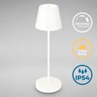 Obrázek produktu pro LED dobíjecí stolní lampa venkovní stmívatelná - 38x12cm - venkovní stolní lampa terasa zahrada 1 světlo IP54 2,6W 240lm dotykový stmívač včetně dobíjecí baterie USB nabíjecí kabel 2700K teplé bílé světlo | bílá