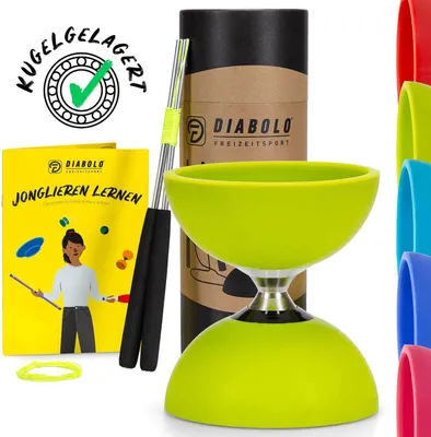 Produktbild von Diabolo Freizeitsport Diabolo Set Pro (lime) mit kugelgelagerter Achse - inkl. Alu-Handstäben, Ersatzschnur, Anleitung und Geschenkverpackung