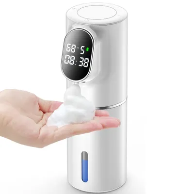 Produktbild von Berührungsloser Seifenspender, LCD mit Zeit/Temp./Akku/Stufe, 320ml, 5-stufig, USB-C, wiederaufladbar, für Küche und Bad (Schaumstil)