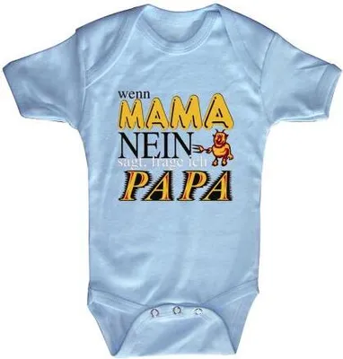 Produktbild von Babystrampler mit Print - wenn Mama nein sagt frage ich Papa - 08306 versch. Farben Gr. 0-24 Monate Color - hellblau Größe - 0-6 Monate