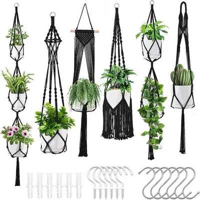 Produktbild von Famanu Pflanzenhänger - Set aus 6 handgefertigten Makramee Pflanzhaltern mit Aufhängeset